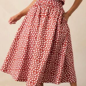 NWT PROSPERINA THENA BRICK RED POLKA DOT COTTON MIDI SKIRT